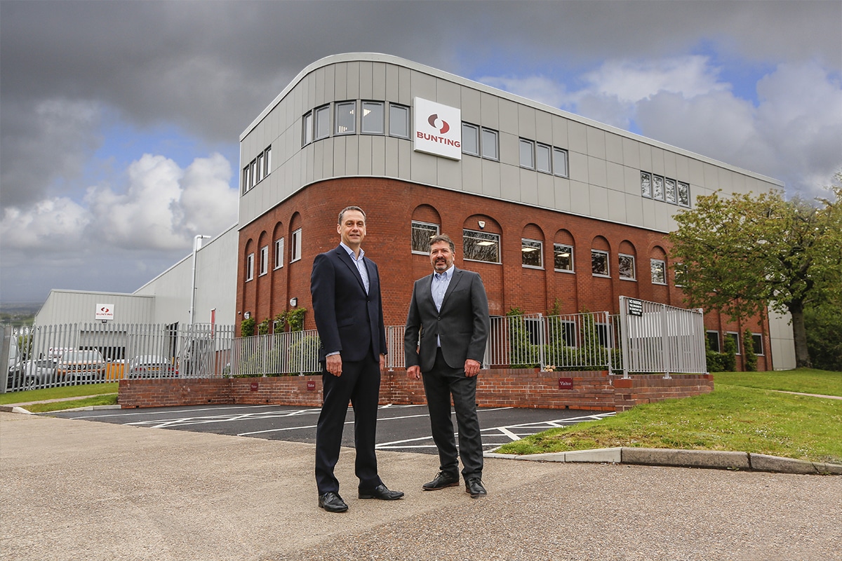 Simon Ayling and Adrian Coleman outside the new extended Bunting-Redditch manufacturing facility